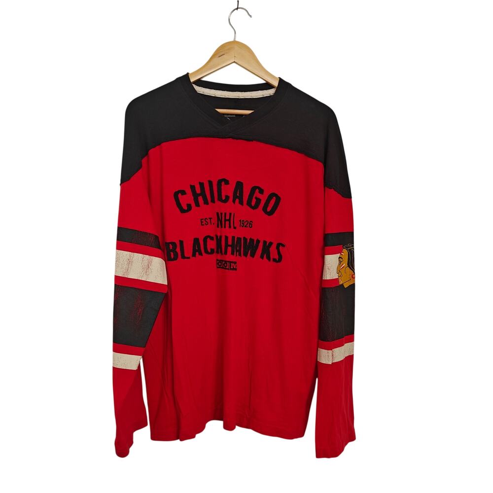 Chicago Blackhawks CCM Long Sleeve Shirt NHL Hockey Red Black Large